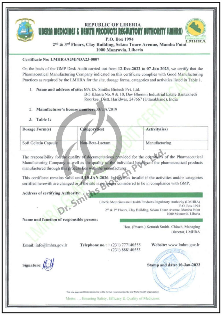 Plant Reg Certificate Dr. Smiths_Liberia